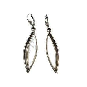 Vintage Artist Signed Mother Of Pearl Sterling Silver Drop Earrings Modernist